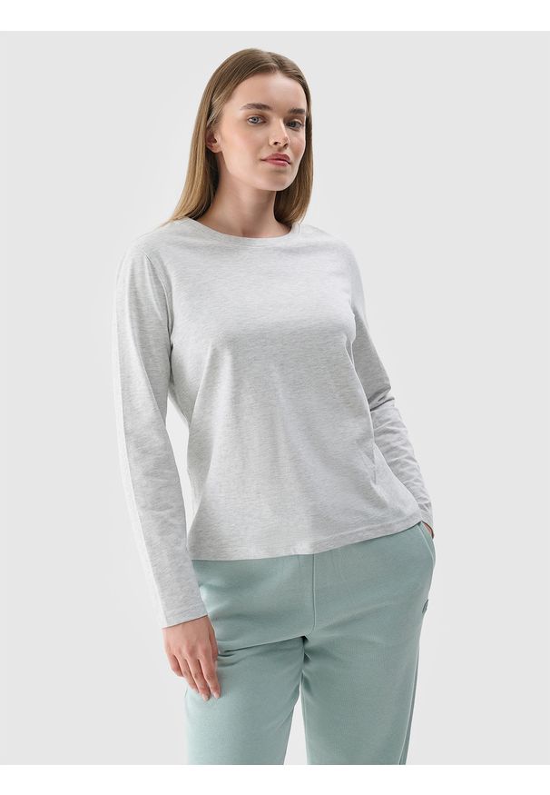 4f - 4F Longsleeve oversize gładki damski - szary L. Okazja: na co dzień. Kolor: szary. Materiał: dzianina, bawełna, wiskoza, jersey, materiał. Długość rękawa: długi rękaw. Długość: długie. Wzór: gładki. Styl: klasyczny, sportowy, casual