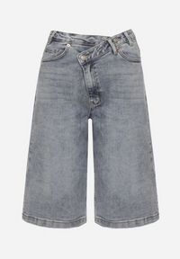Born2be - Niebieskie Szorty Jeansowe Bermudy z Asymetrycznym Zapięciem Liladea. Okazja: na co dzień. Kolor: niebieski. Materiał: jeans. Długość: długie. Styl: elegancki, casual