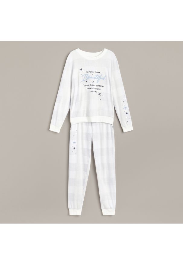 Reserved - Piżama dresowa ze spodniami - Kremowy. Kolor: kremowy. Materiał: dresówka