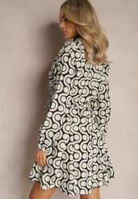 Renee - Beżowo-Czarna Koszulowa Sukienka z Bawełny z Geometrycznym Wzorem Vearil. Kolor: beżowy. Materiał: bawełna. Wzór: geometria. Typ sukienki: koszulowe #4