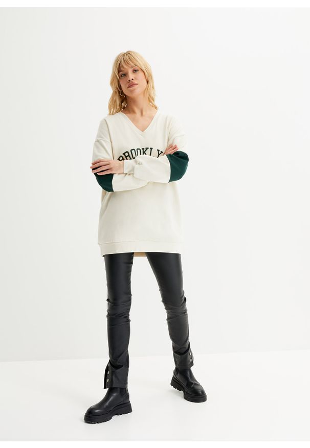 bonprix - Bluza o fasonie oversize. Kolor: beżowy. Wzór: nadruk
