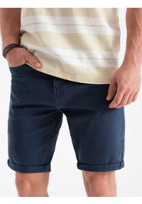 Ombre Clothing - Szorty męskie CHINO - ciemnoniebieskie V8 - Rozmiar: S. Okazja: na co dzień. Kolor: niebieski. Materiał: elastan, bawełna. Długość: krótkie. Styl: casual