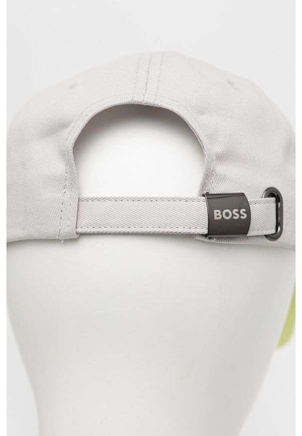 BOSS - Boss czapka Athleisure kolor szary gładka. Kolor: szary. Materiał: bawełna. Wzór: gładki