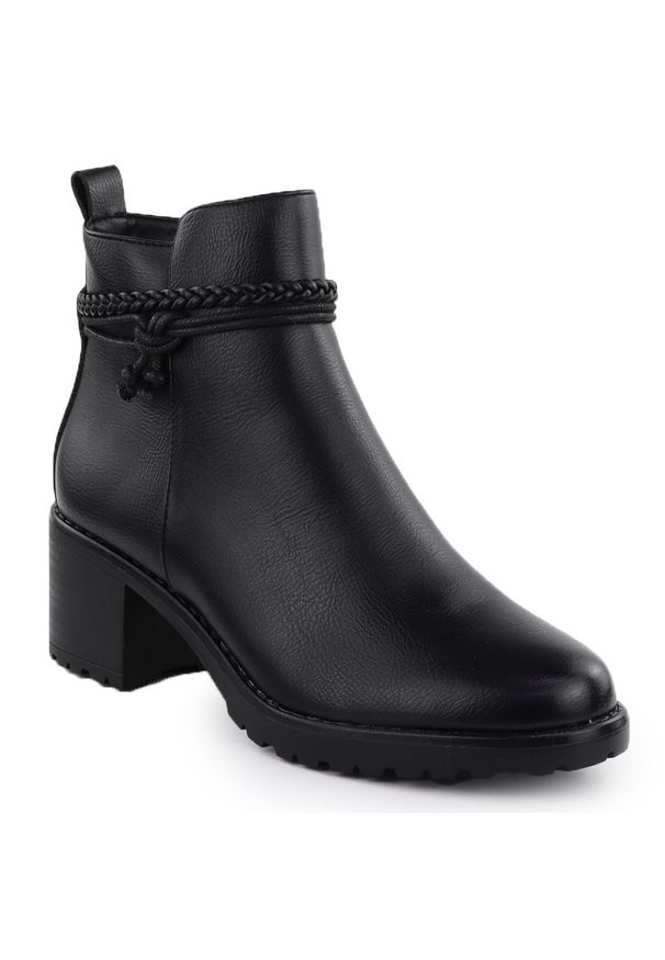 POTOCKI - Botki ocieplane na klocku damskie czarne Potocki Z25-SZ12690-. Kolor: czarny. Materiał: skóra ekologiczna. Styl: elegancki