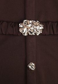 Born2be - Brązowa Sukienka z Wiskozy z Elastycznym Paskiem Ozdobną Klamrą i Guzikami Alcerine. Kolor: brązowy. Materiał: wiskoza. Styl: elegancki, klasyczny #2