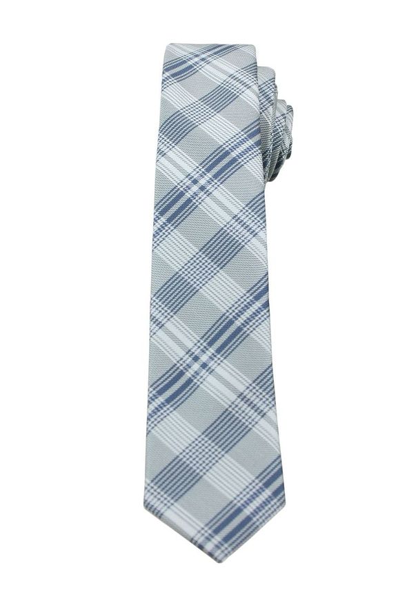 Alties - Szary Stylowy Krawat (Śledź) w Kratkę -ALTIES- 5 cm, Wąski, Męski. Kolor: szary. Materiał: tkanina. Wzór: kratka. Styl: elegancki