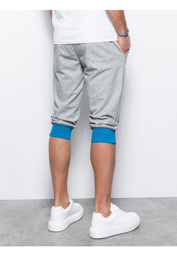 Ombre Clothing - Spodenki męskie dresowe za kolano - szaro-niebieskie V5 P29 - XXL. Kolor: szary. Materiał: dresówka