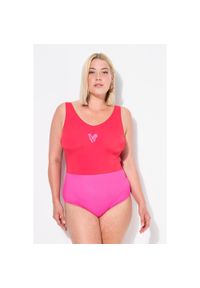 ULLA POPKEN - Damski Strój kąpielowy błyszczący brzeg dekolt w serek bez miękkich miseczek. Kolekcja: plus size. Kolor: różowy. Materiał: poliamid, poliester, materiał, elastan #1