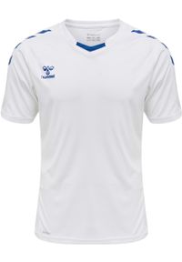 Koszulka piłkarska z krótkim rękawem męska Hummel Core XK Poly Jersey S/S. Kolor: wielokolorowy, niebieski, biały. Materiał: jersey. Długość rękawa: krótki rękaw. Długość: krótkie. Sport: piłka nożna