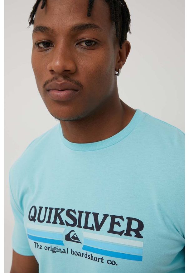 Quiksilver t-shirt bawełniany z nadrukiem. Kolor: niebieski. Materiał: bawełna. Wzór: nadruk