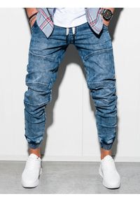 Ombre Clothing - Spodnie męskie jeansowe joggery P551 - niebieskie - XXL. Kolor: niebieski. Materiał: jeans. Wzór: nadruk, gładki