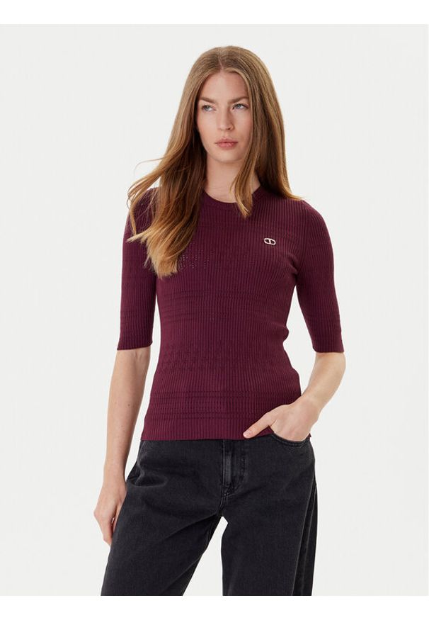 TwinSet - TWINSET Sweter 252TP3240 Bordowy Regular Fit. Kolor: czerwony. Materiał: wiskoza