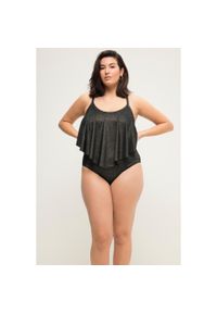 ULLA POPKEN - Damskie Figi od bikini wysoki stan efekt brokatu. Stan: podwyższony. Kolekcja: plus size. Kolor: czarny. Materiał: poliester, materiał, poliamid, włókno, elastan