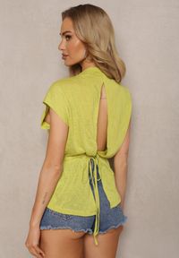 Renee - Jasnozielony Top z Regulacją w Talii i Wiązaniem na Dole z Rozcięciem na Plecach Tiimaelin. Okazja: na co dzień. Kolor: zielony. Materiał: jeans. Styl: sportowy, casual, elegancki, wizytowy #4