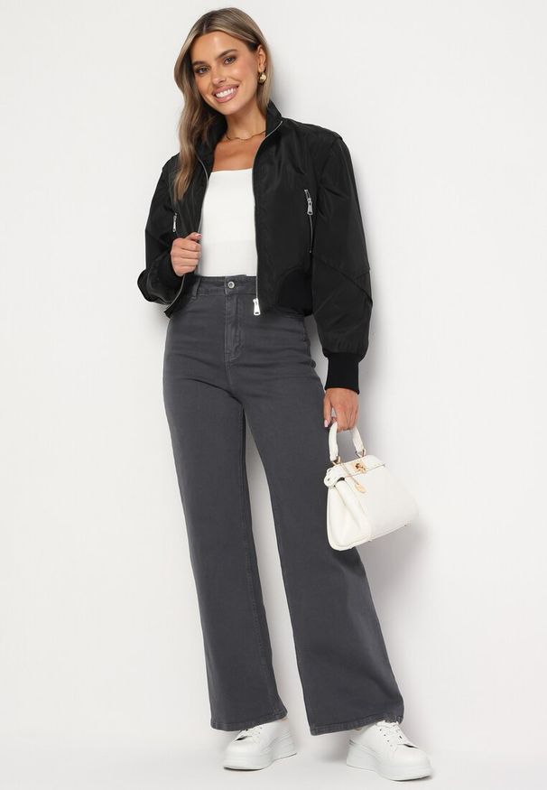 Born2be - Ciemnoszare Jeansy Szerokie Murisana. Okazja: na co dzień. Kolor: szary. Styl: elegancki, casual