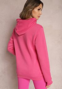 Renee - Różowa Bluza Wykończona Polarem z Nadrukiem i Kapturem Nimba. Kolor: różowy. Materiał: polar. Wzór: nadruk #4