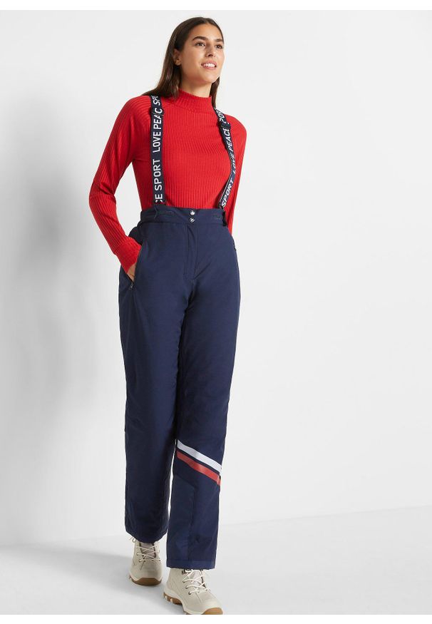 bonprix - Spodnie narciarskie funkcyjne termoaktywne i nieprzemakalne, z odpinanymi szelkami, Straight. Kolor: niebieski. Sezon: zima