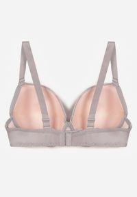 Born2be - Szaro-Różowy Biustonosz Ozdobiony Cyrkoniami i Koronką Corraella. Kolor: szary. Materiał: koronka. Wzór: koronka, aplikacja #3