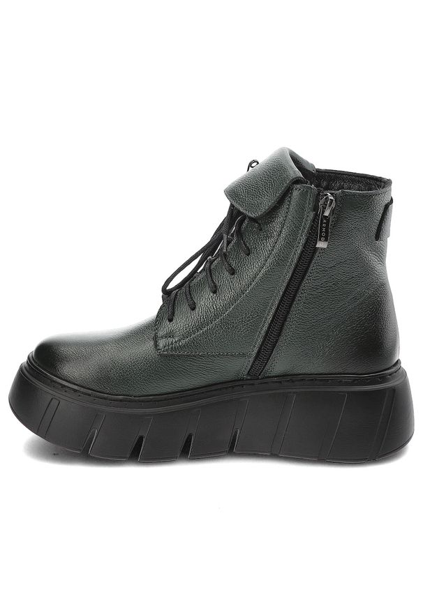 Zielone Botki Armodo Modne Obuwie Damskie Z Agrafką. Kolor: zielony. Materiał: skóra. Styl: klasyczny, elegancki, boho