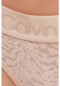 Calvin Klein Underwear stringi kolor beżowy z koronki. Kolor: beżowy. Materiał: koronka. Wzór: koronka #2
