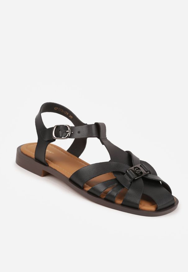 Renee - Czarne Sandały VICES z Zakrytym Noskiem Przeplatanymi Paskami i Aplikacją Coradia. Okazja: na co dzień. Zapięcie: pasek. Kolor: czarny. Wzór: aplikacja. Sezon: lato. Styl: elegancki, wakacyjny, casual