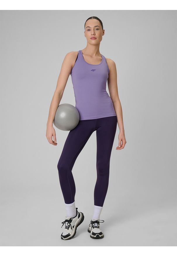 4f - 4F Top treningowy slim szybkoschnący damski - fioletowy S. Kolor: fioletowy. Materiał: skóra. Sport: fitness