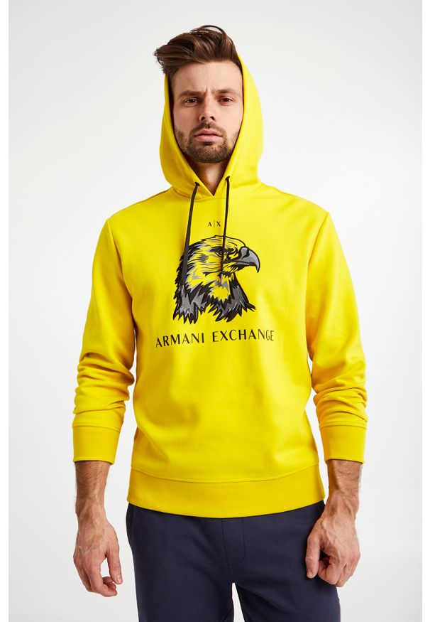 Armani Exchange - BLUZA ARMANI EXCHANGE. Typ kołnierza: kaptur. Długość rękawa: długi rękaw. Długość: długie. Wzór: haft, nadruk