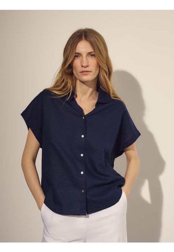 Reserved - Koszula z lnem - niebieski. Kolor: niebieski. Materiał: len