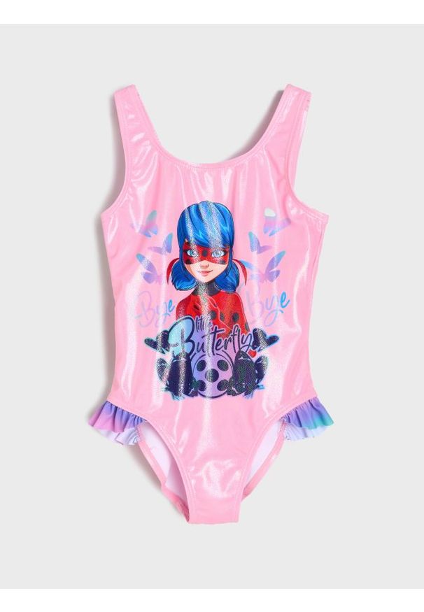 Sinsay - Kostium kąpielowy z holograficznym printem Miraculous - różowy. Kolor: różowy. Wzór: nadruk