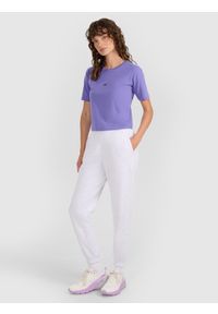 4f - 4F Crop-top slim gładki damski - fioletowy XXL. Okazja: na co dzień. Kolor: fioletowy. Materiał: jersey, bawełna. Długość rękawa: krótki rękaw. Długość: krótkie. Wzór: gładki. Styl: sportowy, casual