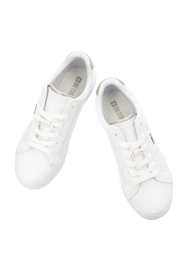 Big-Star - Sneakersy damskie Big Star, skóra ekologiczna perforowana cholewka sznurowany fason klasyczna gumowa podeszwa, białe, TT274291. Okazja: na co dzień. Zapięcie: sznurówki. Kolor: biały. Materiał: skóra ekologiczna, guma. Szerokość cholewki: normalna. Sport: turystyka piesza