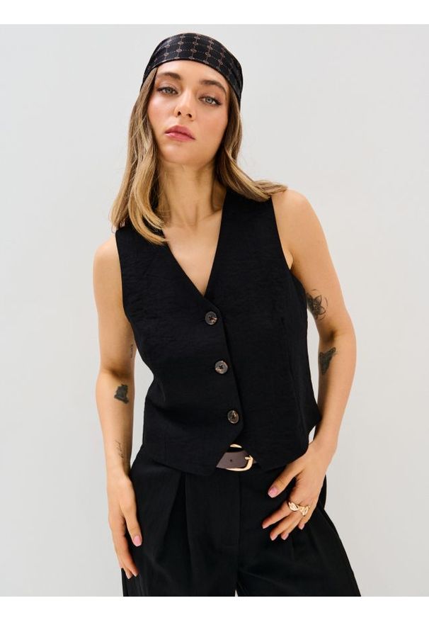 Sinsay - Klasyczna wiskozowa kamizelka garniturowa - czarny. Kolor: czarny. Materiał: wiskoza. Styl: klasyczny