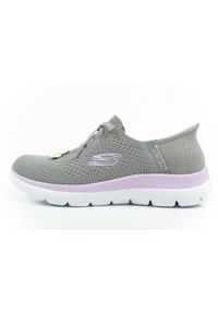 skechers - Buty sportowe damskie Skechers Summits-New Daily Slip-ins. Kolor: fioletowy, szary, wielokolorowy. Materiał: materiał. Szerokość cholewki: normalna