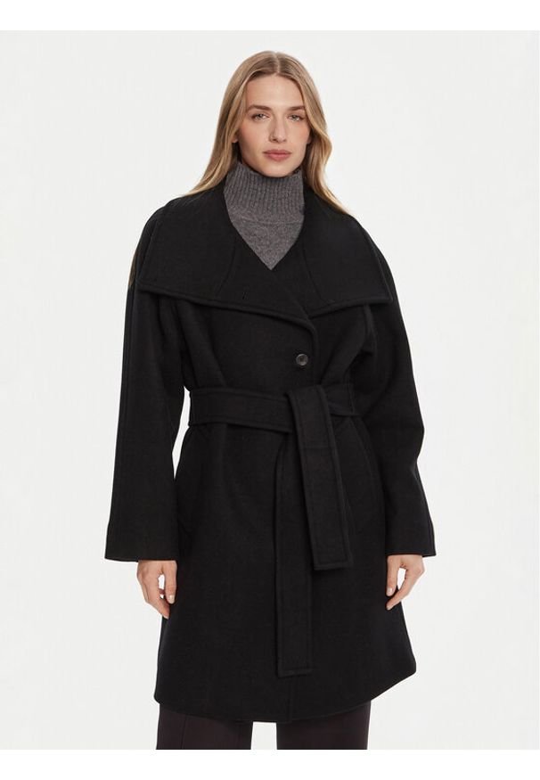 Calvin Klein Płaszcz wełniany LV044D557G Czarny Regular Fit. Kolor: czarny. Materiał: wełna