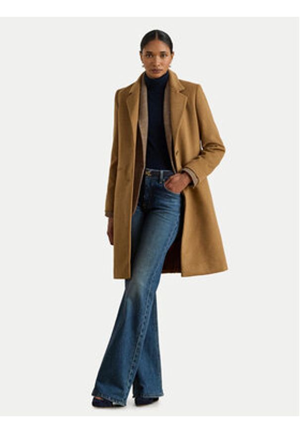 Lauren Ralph Lauren - LAUREN RALPH LAUREN Płaszcz wełniany 297P04141002 Brązowy Regular Fit. Kolor: brązowy. Materiał: syntetyk