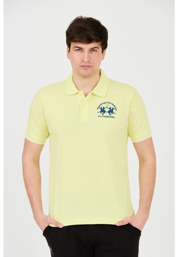 La Martina - LA MARTINA Cytrynowe męskie polo z dużym logo, Rozmiar M. Typ kołnierza: polo. Kolor: żółty