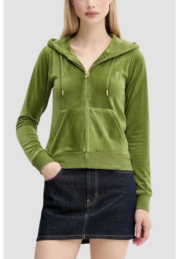 Juicy Couture - JUICY COUTURE Oliwkowa bluza damska Robertson Hoodie, Rozmiar S. Okazja: na co dzień. Kolor: zielony. Materiał: materiał. Styl: casual, klasyczny