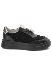 Czarne Sneakersy Artiker Modne Obuwie Damskie Z Misiem. Okazja: na co dzień. Kolor: czarny. Materiał: zamsz, skóra. Styl: casual, klasyczny #7