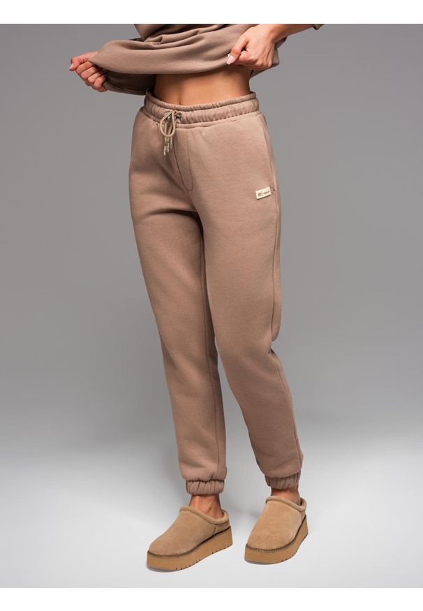Ombre Clothing - Klasyczne spodnie dresowe unisex ze ściągaczami – brązowe V16 OU-PSBC-0100 - XL/XXL. Kolor: brązowy. Materiał: dresówka. Wzór: aplikacja. Styl: klasyczny