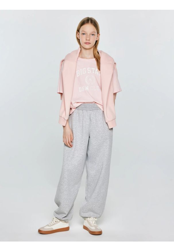 Big-Star - Koszulka dziewczęca z nadrukiem różowa Minka 600. Okazja: na co dzień, na uczelnię. Kolor: różowy. Materiał: dzianina, tkanina, bawełna, skóra, jeans. Długość: krótkie. Wzór: nadruk. Styl: casual, klasyczny, młodzieżowy