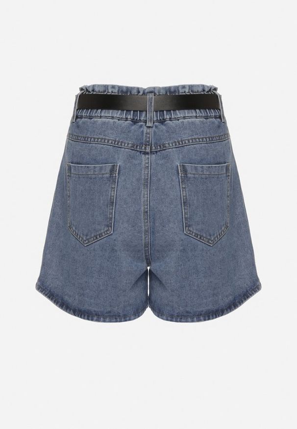Born2be - Niebieskie Szorty Jeansowe z Ozdobnymi Przeszyciami Gumką w Talii i Paskiem Alariana. Okazja: na co dzień. Kolor: niebieski. Materiał: jeans. Styl: klasyczny, casual, elegancki