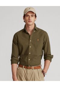 Ralph Lauren - RALPH LAUREN - Zielona koszula Oxford Custom Fit. Typ kołnierza: button down, polo. Kolor: zielony. Materiał: bawełna. Długość rękawa: długi rękaw. Długość: długie. Wzór: haft
