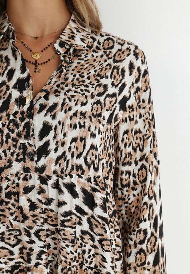 Born2be - Brązowo-Czarna Sukienka Nethanthe. Kolor: brązowy. Długość rękawa: długi rękaw. Wzór: motyw zwierzęcy. Typ sukienki: koszulowe. Długość: mini