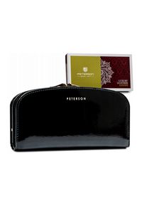 Elegancki portfel damski Peterson [DH] PTN 42123-SH czarny. Kolor: czarny. Materiał: skóra, lakier. Wzór: gładki