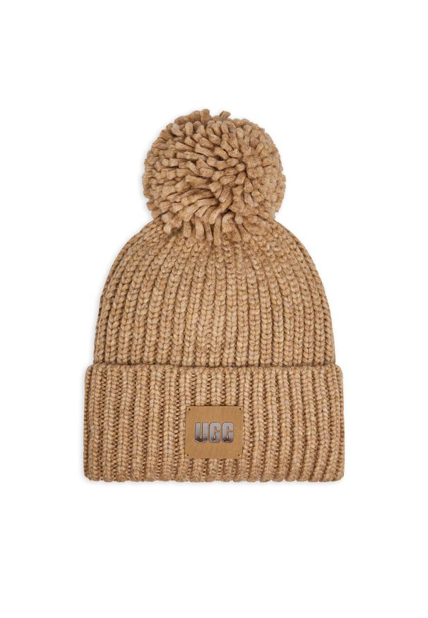Czapka Ugg Chunky Rib Knit Beanie W Pom 20165 Cam. Kolor: beżowy. Materiał: akryl, materiał