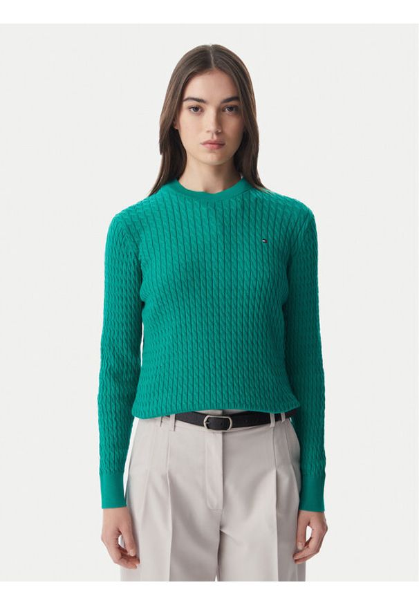 TOMMY HILFIGER - Tommy Hilfiger Sweter Fine WW0WW44993 Zielony Regular Fit. Kolor: zielony. Materiał: bawełna