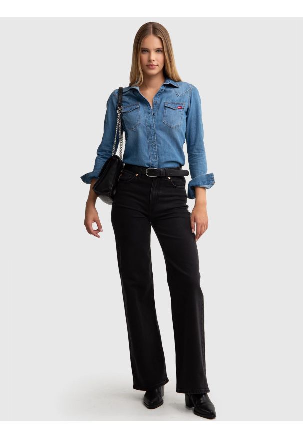 Big-Star - Koszula damska jeansowa slim niebieska Norra 236. Okazja: na co dzień. Kolor: niebieski. Materiał: jeans. Styl: elegancki, casual