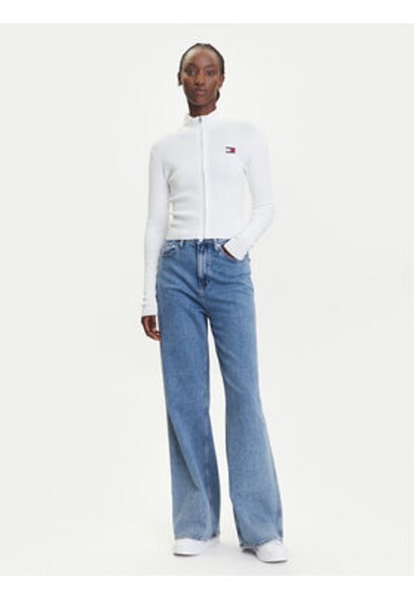 Tommy Jeans Kardigan DW0DW20967 Biały Slim Fit. Kolor: biały. Materiał: bawełna