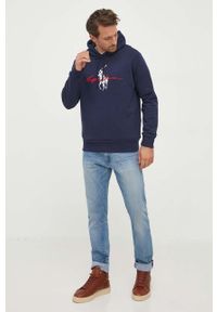 Polo Ralph Lauren bluza męska kolor granatowy z kapturem z aplikacją. Typ kołnierza: kaptur, polo. Kolor: niebieski. Długość rękawa: długi rękaw. Długość: długie. Wzór: aplikacja #3