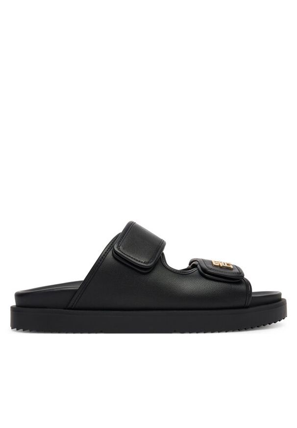 TOMMY HILFIGER - Tommy Hilfiger Klapki Double Strap Leather Sandal FW0FW09121 Czarny. Kolor: czarny. Materiał: skóra